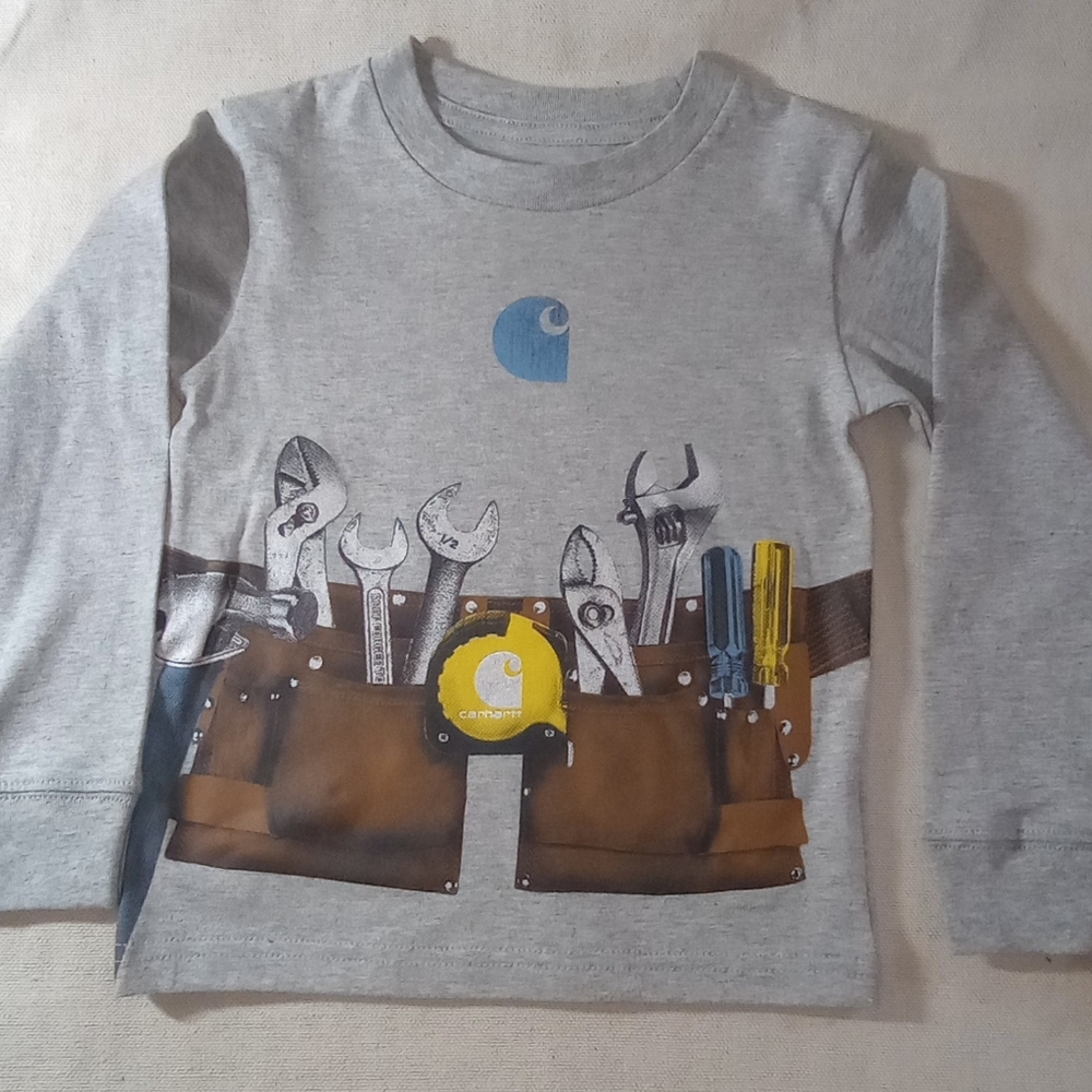 2T Carhartt Gray Long Sleeve Kids Shirt with Tool Belt Graphic And Logo - Picture 3 of 3